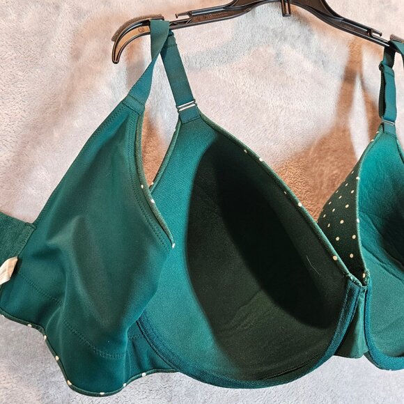 Cacique Polka Dot Full Coverage Lightly Lined Bra 40F Green Adjustable Straps - Picture 11 of 16